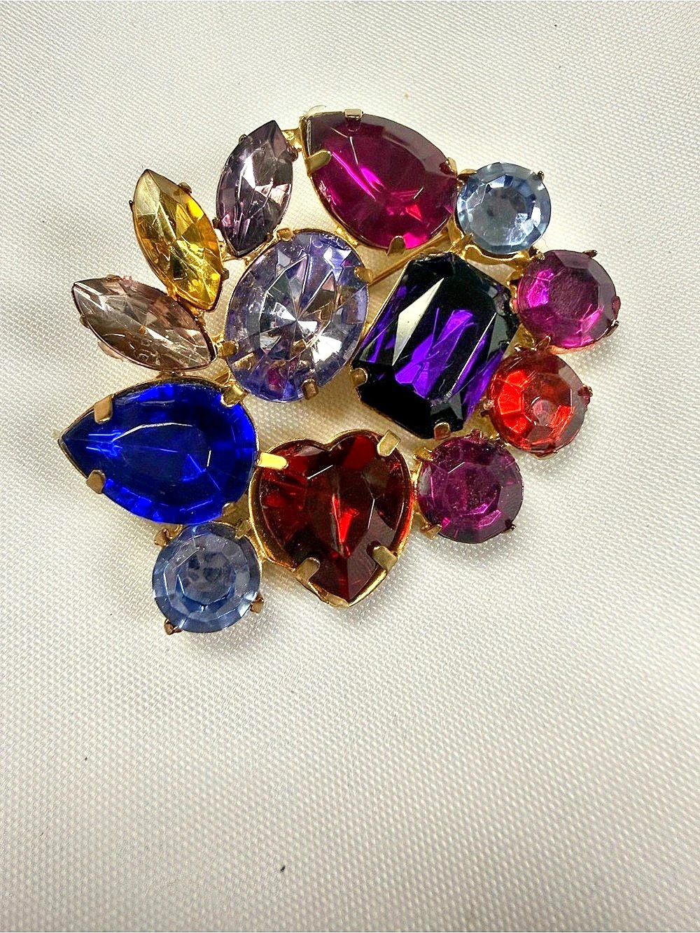 Vintage Multicolor Rhinestone Floral Brooch